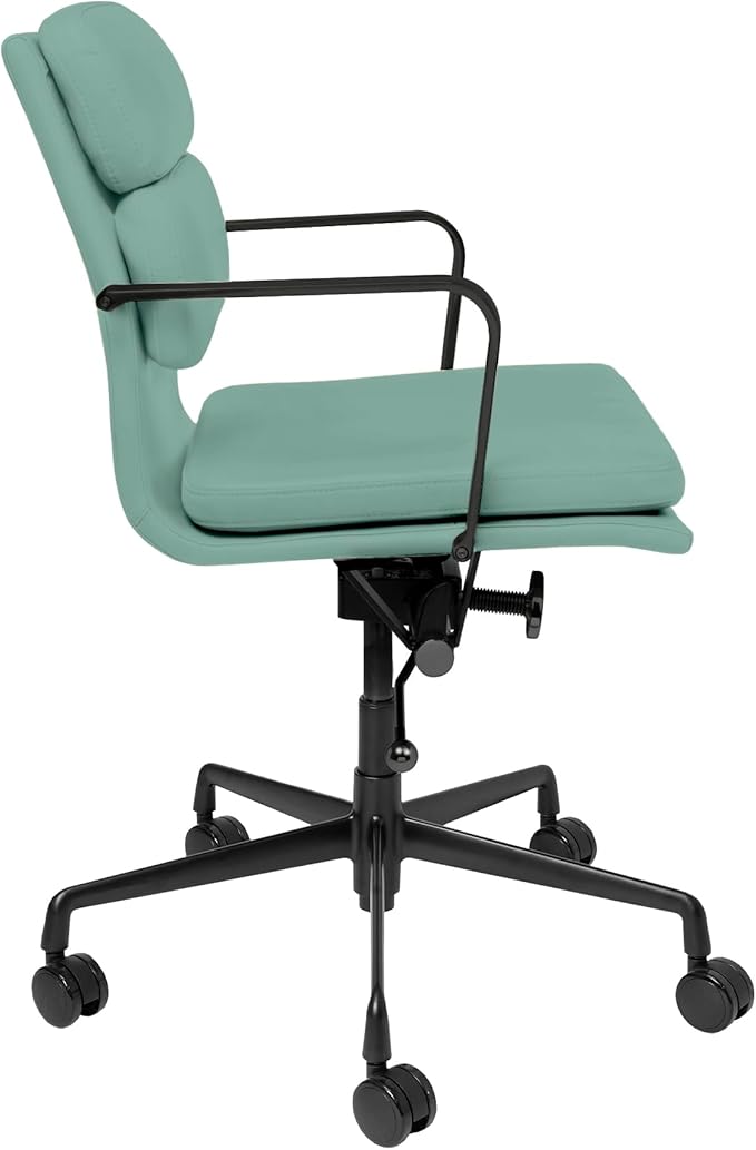 Laura Davidson Furniture SOHO II Padded Management Office Chair - Mid Back Desk Chair with Arm Rest, Swivel & Cushion Availability, Made of Faux Leather, Sage Green with Black Frame, Computer Chair