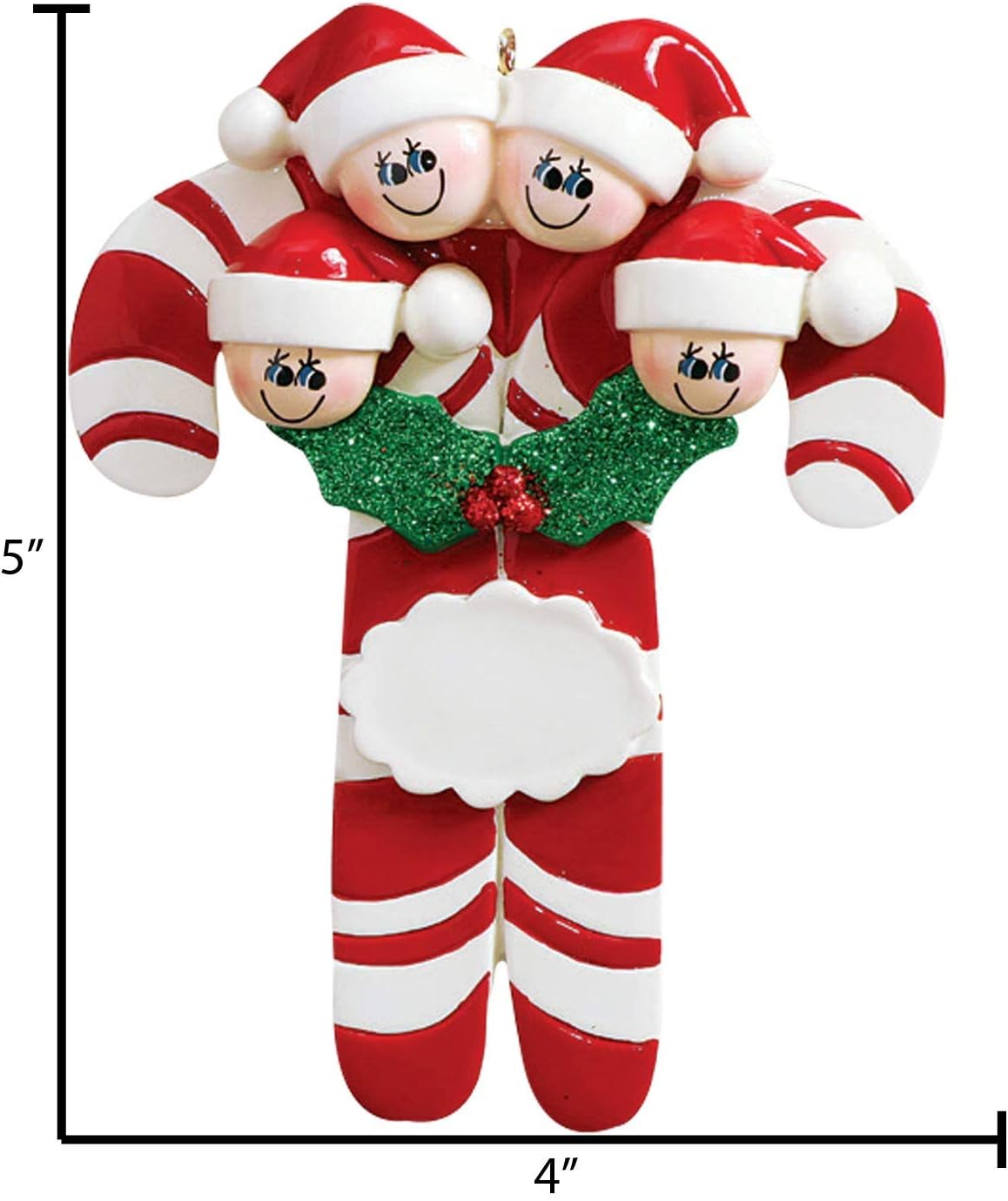 Candy Cane Family of 4 Ornament 2025 Personalized Family Christmas Ornaments 2025 | Holiday Keepsake Holly Berries Personalized Tree Ornaments for Grandchildren, Siblings & Grandkids of Four Ornament