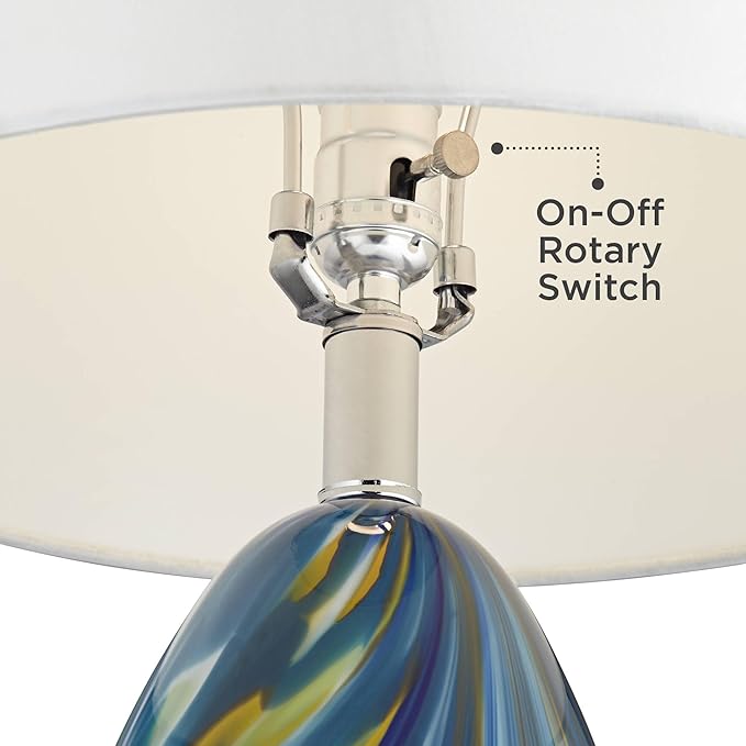 Possini Euro Design Pablo Modern Table Lamp 27" Tall Swirling Multi Color Blue Hand Blown Art Glass Metal White Tapered Drum Shade Decor for Living Room Bedroom House Bedside Home (Color May Vary)