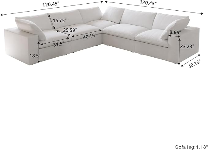Cloud Modular Sectional Sofa for Livingroom,Large Down Filled Comfort Corner Sectional Sofa Couch Wide Deep Seat Convertible Couches for Office Apartment,V Shaped,White
