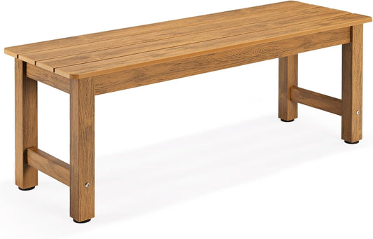 Outdoor Bench, 2-Person Poly Lumber Garden Bench, All-Weather Patio Bench Will not Rot and Fade for Garden, Porch, Backyard and Park, Easy Installation, Teak