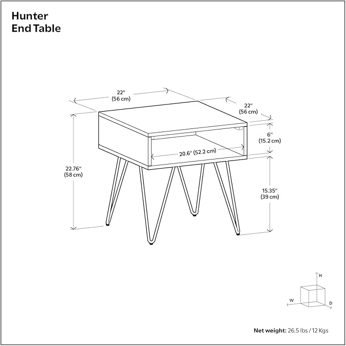 SIMPLIHOME Hunter Industrial 22 inch Wide Metal End Table in Oak Veneer for The Living Room and Bedroom