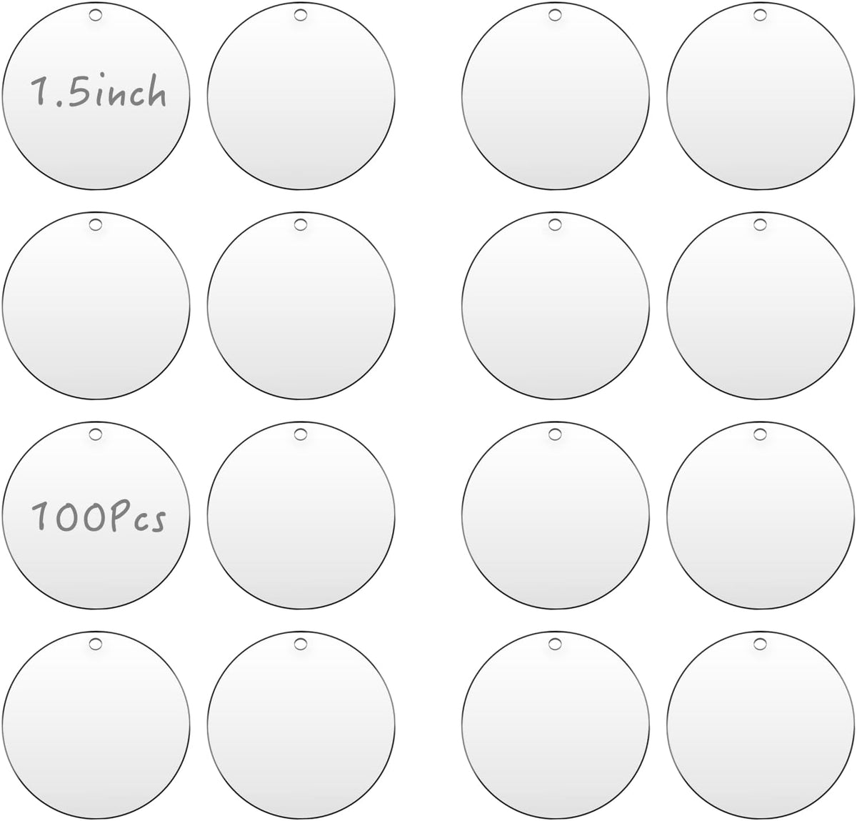 Senbota100 Pcs 1.5 inch Clear Small Circles Acrylic Blank 2mm Thick Round Sheets with Holes for Make Mini Hanging Jewelry Keychain Labels DIY Crafts