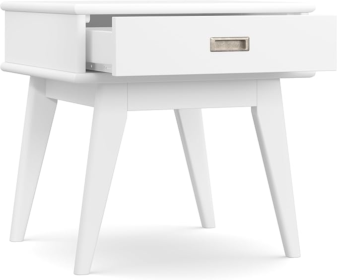 SIMPLIHOME Draper Solid Hardwood 22 inch Wide Rectangle Mid Century Modern End Table in White for The Living Room and Bedroom