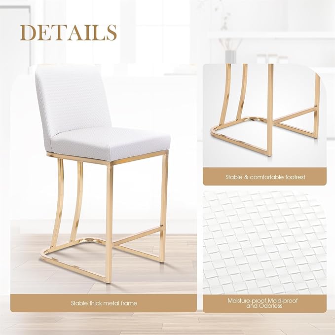 Sophia & William White and Gold Bar Stools Set of 3, Counter Height 24" Bar Stools for Kitchen Island