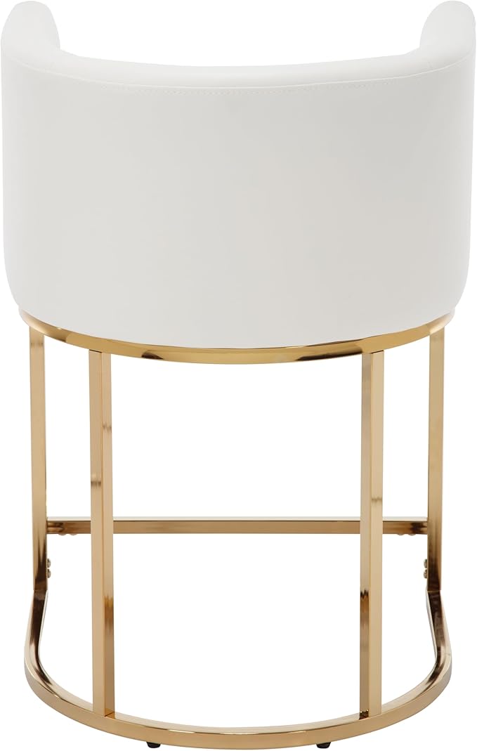 PU Leather Bar Stools, Modern Upholstered Counter Height Bar stools 24" Leather Barstools Barrel Kitchen Counter Island Stools with Golden Metal Base, White
