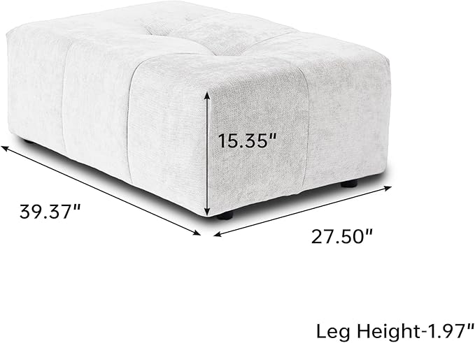 JACH Modern Ottoman Seat for Living Room, Linen Fabric Ottomans, Minimalist Foot Stool, Comfy Breathable Footstool for Living Room Apartment (White)