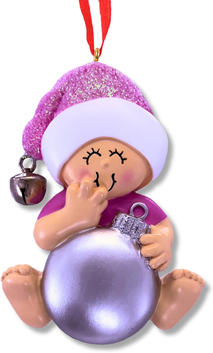 Ornaments by Elves - Personalized Baby Pink Christmas Ball Ornaments 2024 - Customized Hanging Baby Girl Pink Balls Christmas Decorations for Christmas Tree in a Giftable Packaging