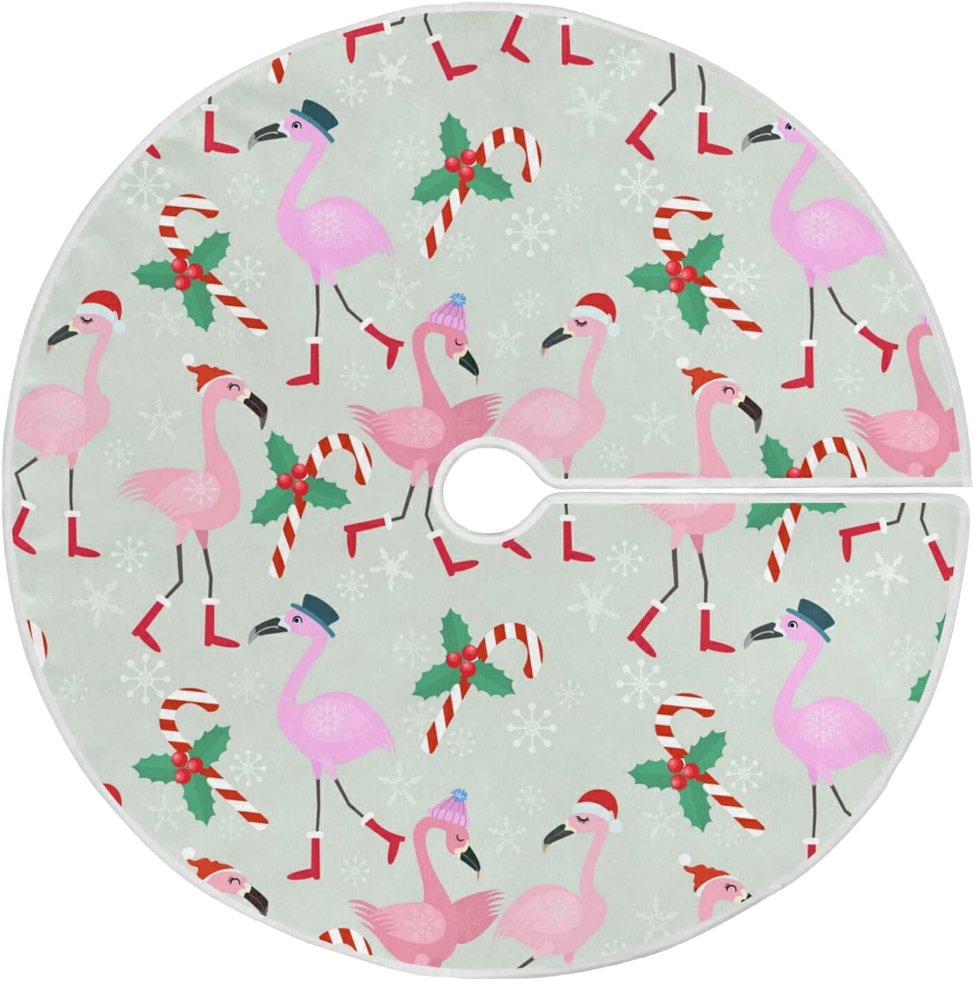 Christmas Flamingo Candy Tree Skirt, Seasonal Tree Mat Holiday Party Supplies Ornaments Indoor Outdoor Decorations for Tabletop Trees 47.2 Inches
