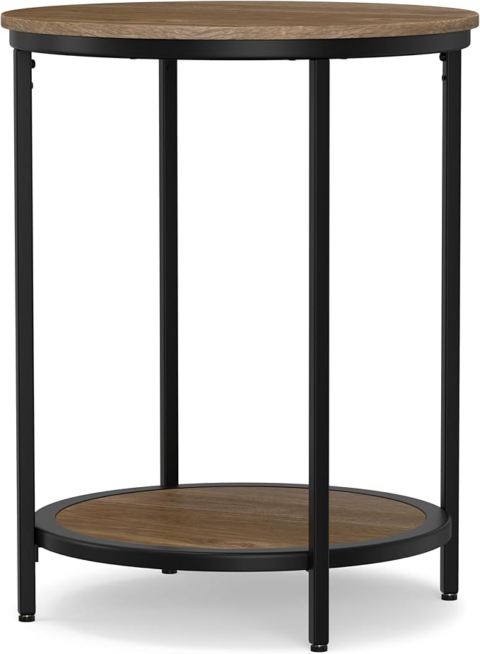 SIMPLIHOME Jenna Industrial 18 inch Wide Metal Round Accent Side Table in Warm Grey for the Living Room and Bedroom