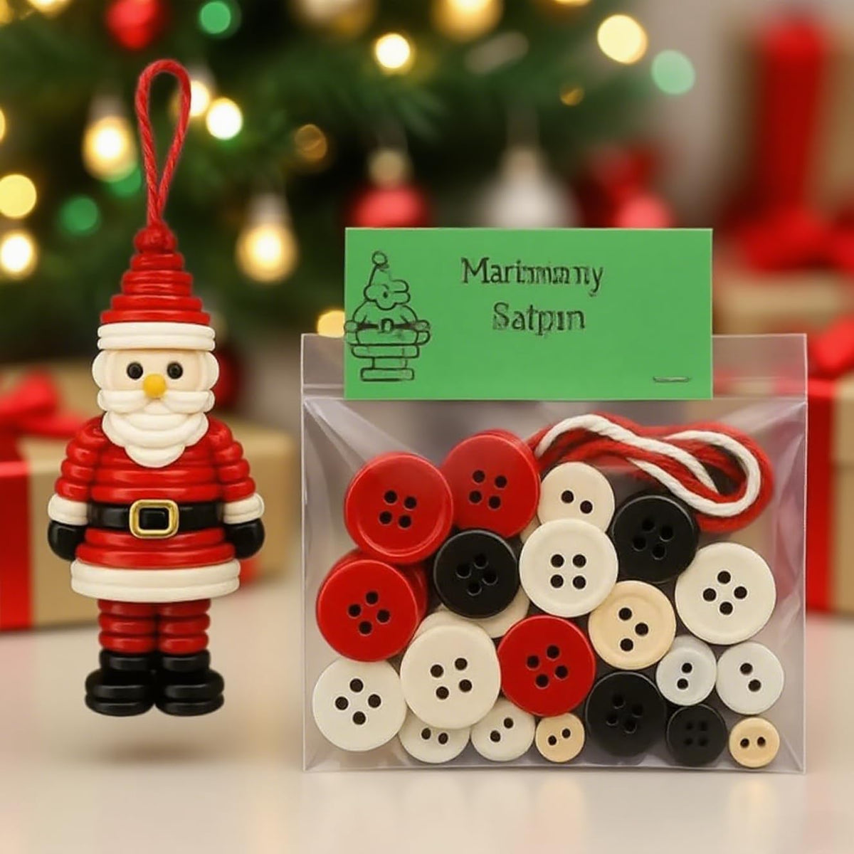 DIY Christmas Button Ornament Making Set–Fun Holiday Handmade Decorations for All Ages,DIY Craft Buttons Kit with Christmas Snowman/Santa/Angel,Xmas Tree Hanging Decorations (#A)