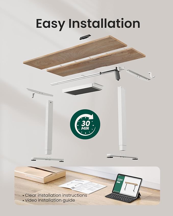 FEZIBO Electric Standing Desk with Drawers, 55 x 28 Inch Height Adjustable Desk with 3 Memory Presets, Sit Stand Up Desks for Home Office, Natural