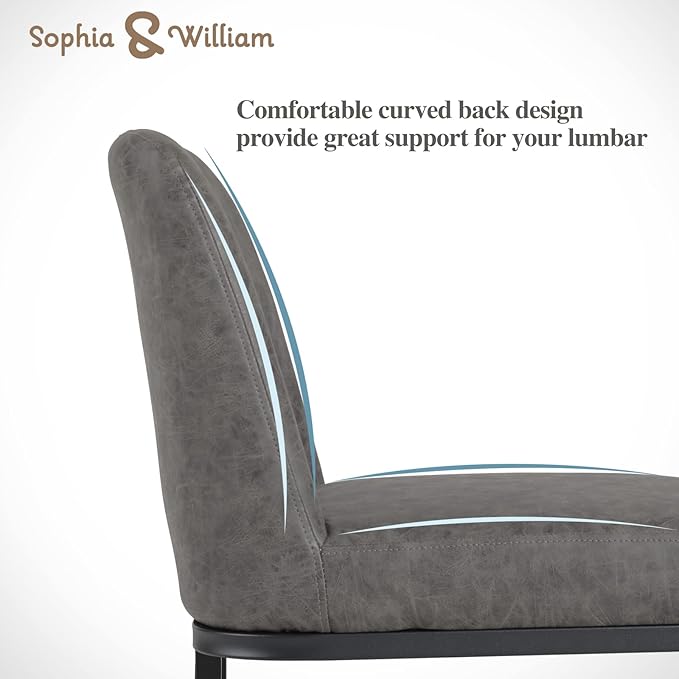 Sophia & William Counter Height 24" Bar Stool, Kitchen Counter Stool with Back,Upholstered Middle Back Dining Chair, Modern PU Leather Barstool for Pub Cafe,Dark Grey,1 Pack