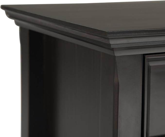 SIMPLIHOME Amherst Bedside Table - 24 inch Wide Solid Wood Nightstand Table in Hickory Brown, Transitional Bedroom Side or End Table with 2 Drawers, Open Storage Shelf and Bronze Hardware