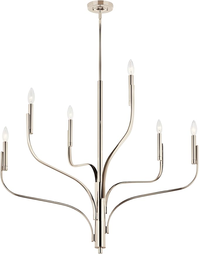 KICHLER Livadia 6-Light Chandelier, Soft Modern-Light in Polished Nickel, for Foyer, Great Room, or Vaulted Dining or Bedroom (33" x 36.25"), 52673PN