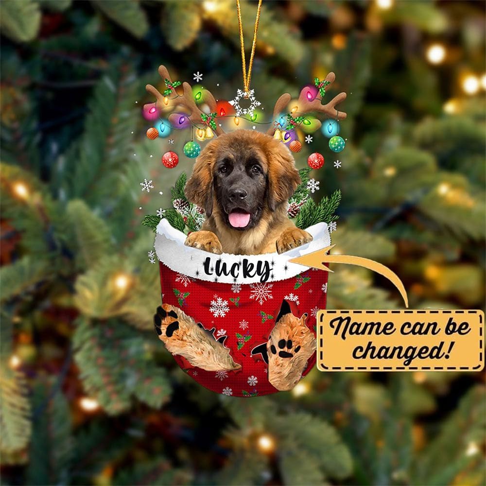 Leonberger Dog Christmas Ornament, Leonberger in Snow Pocket Christmas Tree Ornament, Dog Lovers Gift Idea Xmas Decor, Christmas Decorations for Tree, Christmas Ornament Gift for Dog Lovers