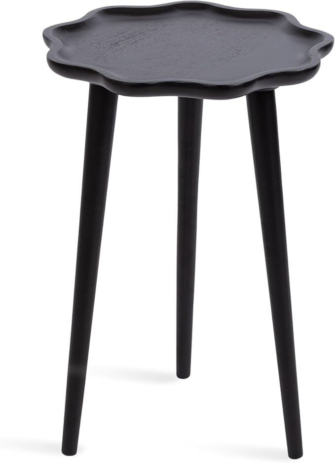 Kate and Laurel Alezar Modern Wooden Round Side Table, 15 x 15 x 22, Black, Solid Wood End Table with Wavy Edge for Bedroom Nightstand or Living Room Accent Table