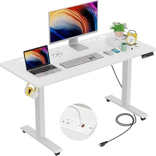 farexon 48 x 24 inch Standing Desk Electric Adjustable Height with Charging Station,USB Outlets, Stand up Desk with Ergonomic Workstation, 18mm Tabletop(White)