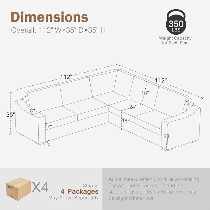 ABCASA 112" L Shaped Sectional Sofa with Detachable Sofa Cover, Reversible Sectional Modular Couch for Living Room, Linen Fabric Corner Couch with 7 Seats, Grey