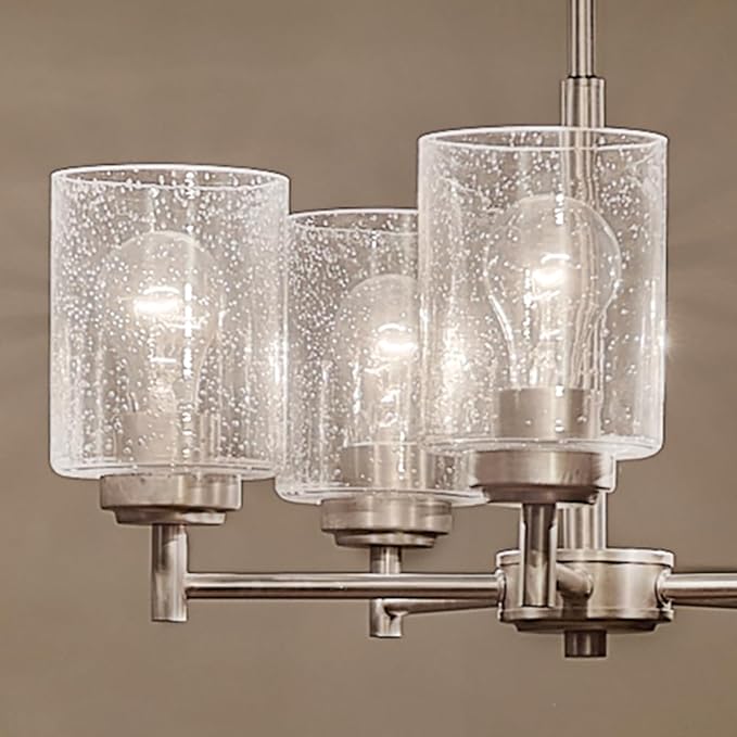 Kichler Winslow 19.75" Chandelier in Brushed Nickel, 5-Light Chandelier for Dining Room, Living Room, or Bedroom, Clear Seeded Glass, (19.75" W x 16" H), 44030NI