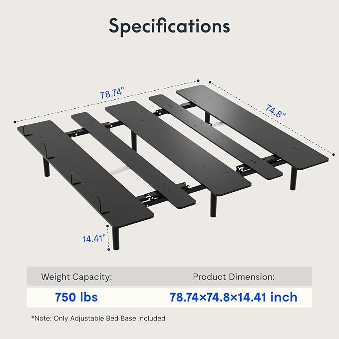 FLEXISPOT S3K-Lite King Size Adjustable Bed Frame Base, Zero Clearance, Independent Head & Foot Incline, Zero Gravity, Wireless Remote, 12’’ Legs, Easy Assemble, 5-Year Warranty, 750 lbs.