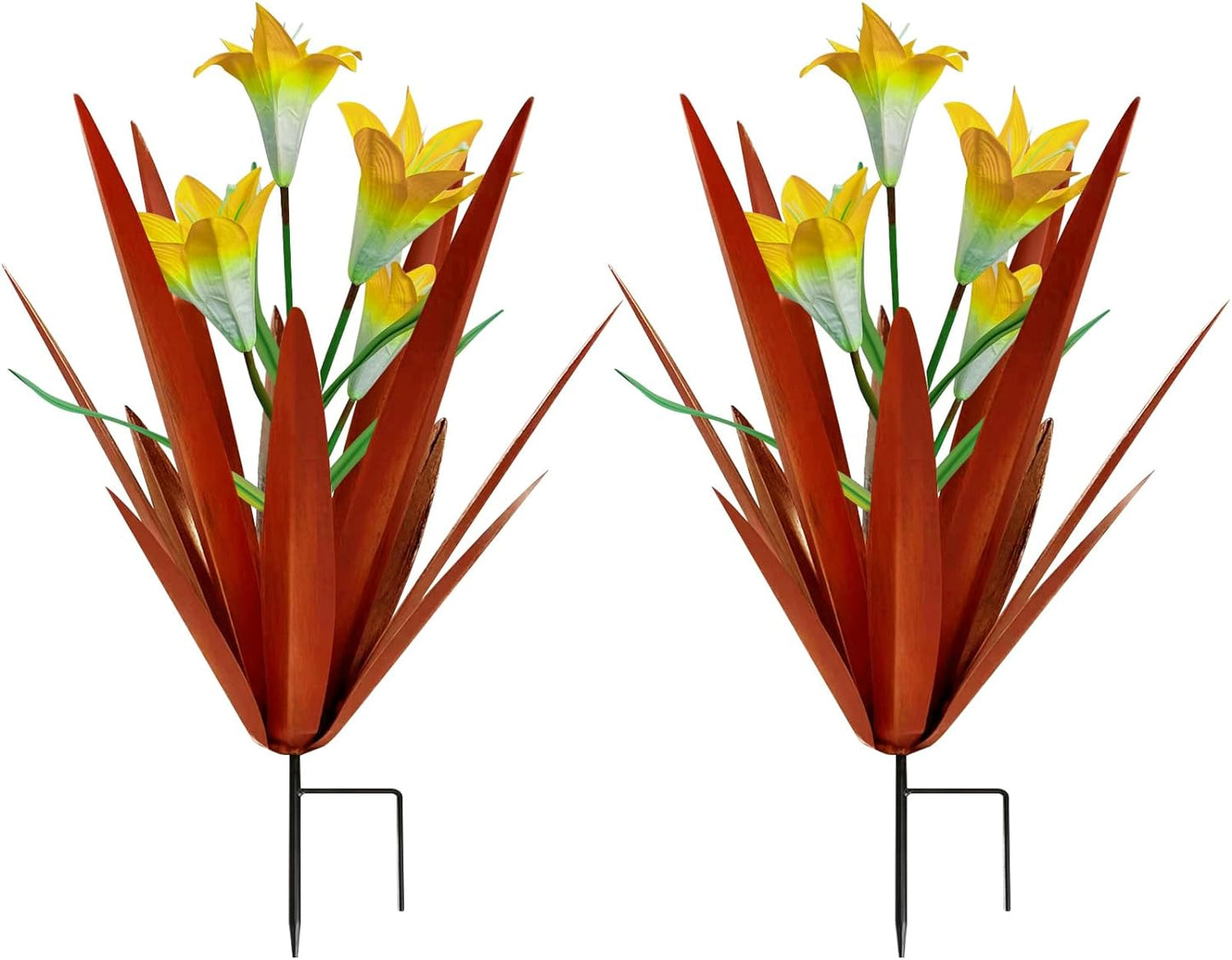 Homight Metal Agave Plant Outdoor Decoration Outdoor Garden Decoration Lily Mexican Yard Art Plant Garden Agave Lily Decorative Garden Gift… (2 Big Yellow Lilies), HM-390-345