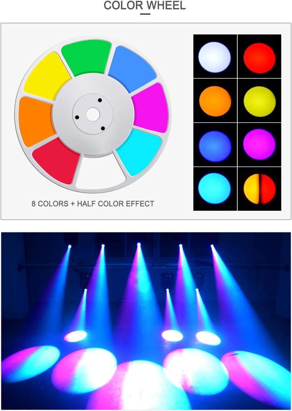 DJCLUB Moving Head Lights LED 100W Spot Effect with 6 Rotating & 7 Gobos 8 Colors Projector 5-Facet Prism by DMX512 Control Stage Lights for Disco Bar Wedding Party