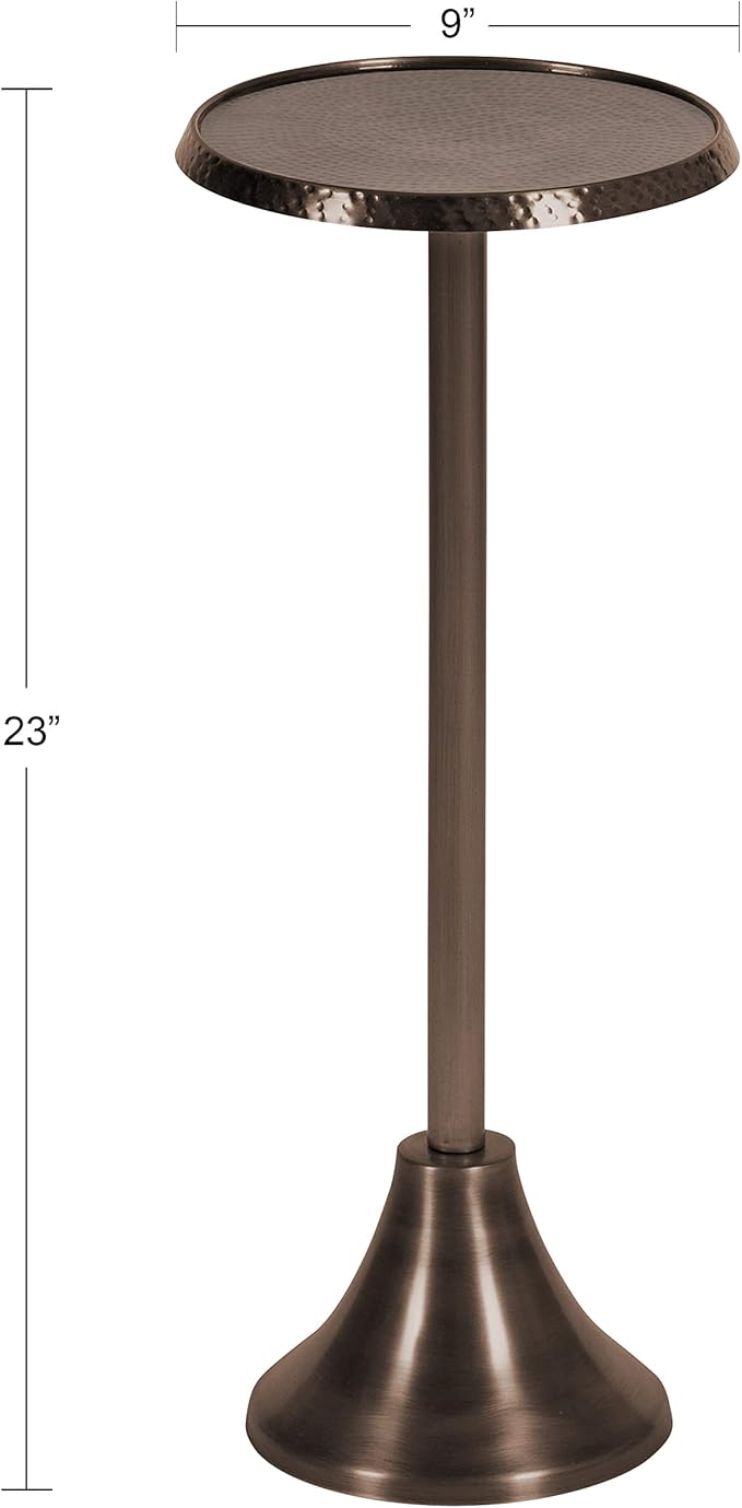 Kate and Laurel Sanzo Modern Pedestal Drink Table, 9 x 9 x 23, Bronze, Decorative End Table with Hammered Tabletop