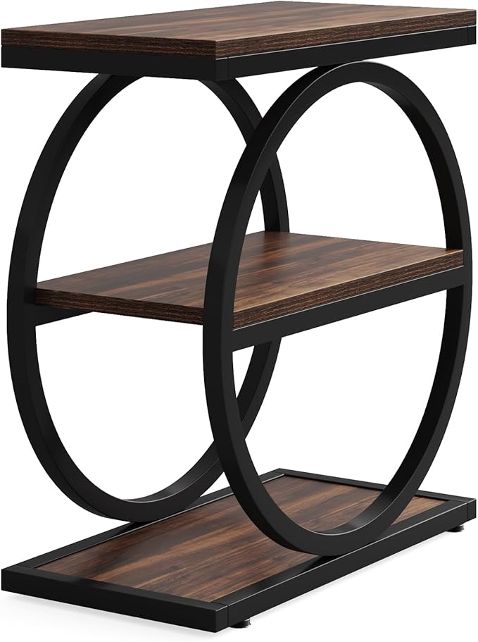 Tribesigns End Table Set of 2, Narrow End Table with 3 Storage Shelves, Wooden Side Table, Industrial Small Sofa Side Table for Living Room, Slim Nightstand and Bedside Table for Bedroom