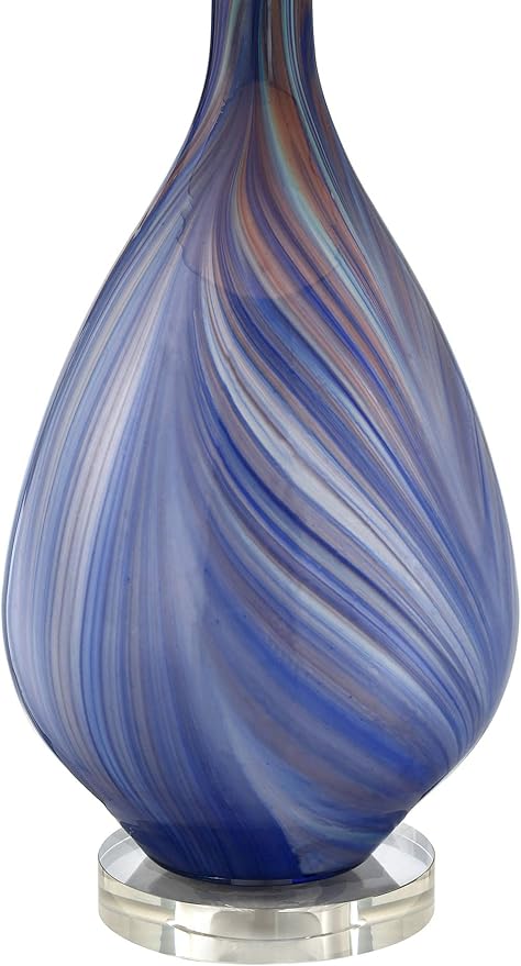 Possini Euro Design Taylor 29" Tall Teardrop Modern Coastal End Table Lamp Blue Art Glass Single Fabric White Shade Living Room Bedroom Bedside Nightstand House Office Home Kitchen Entryway Console