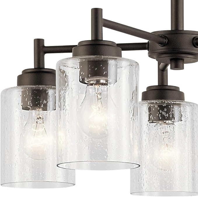 Kichler Winslow 19.75" Chandelier in Olde Bronze®, 5-Light Chandelier for Dining Room, Living Room, or Bedroom, Clear Seeded Glass, (19.75" W x 16" H), 44030OZ