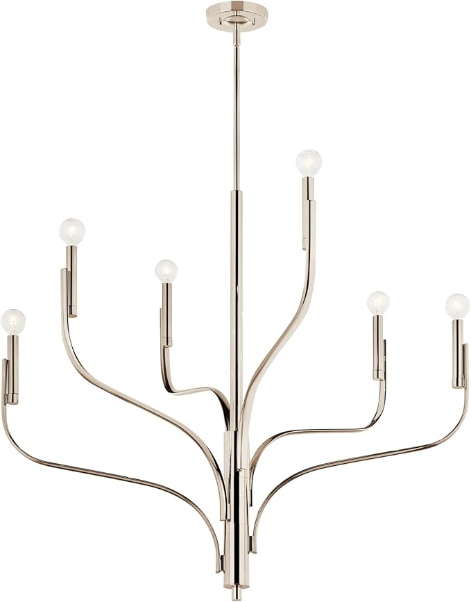 KICHLER Livadia 6-Light Chandelier, Soft Modern-Light in Polished Nickel, for Foyer, Great Room, or Vaulted Dining or Bedroom (33" x 36.25"), 52673PN