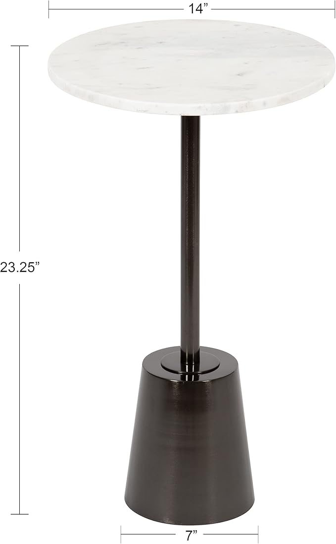 Kate and Laurel Tira Round Side Table, 14 x 14 x 24, White and Gray, Decorative Pedestal Style End Table for Use as a Bedroom Nightstand or Living Room Accent
