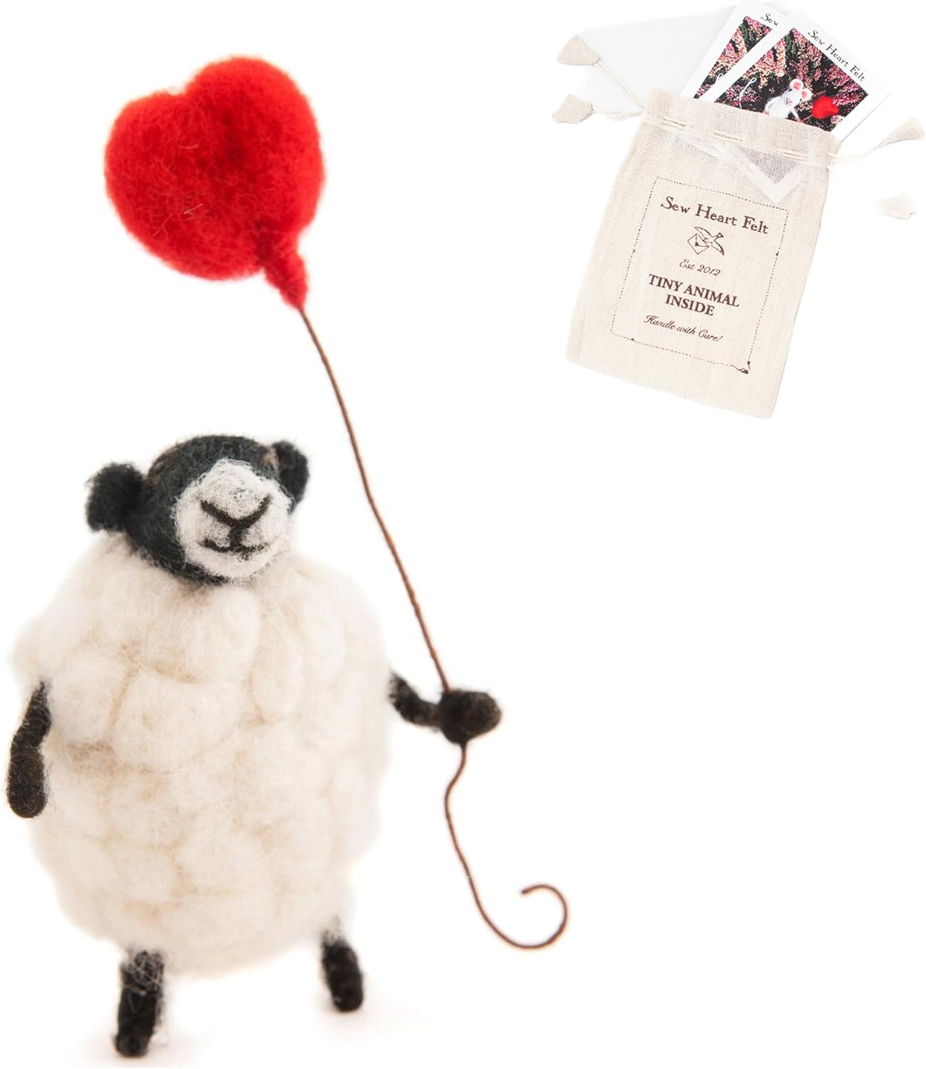 | Hand-Felted Sheply Sheep with Heart Balloon | Organic Wool Home Decor | Fair Trade Plush Animal Ornament | Gift for Any Occasion | Perfect for New Spaces & Home Accessories