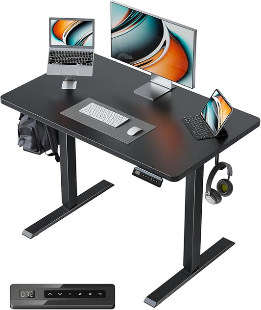 FEZIBO One-Piece Standing Desk Adjustable Height Stand up Home Office Desk, 40x24 Inch Electric Standing Computer Desk, with 4 Memory Presets, Headphone Hook, Black