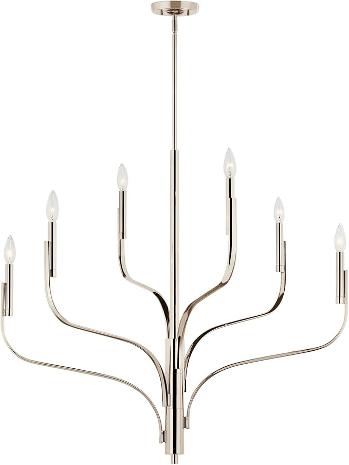 KICHLER Livadia 6-Light Chandelier, Soft Modern-Light in Polished Nickel, for Foyer, Great Room, or Vaulted Dining or Bedroom (33" x 36.25"), 52673PN