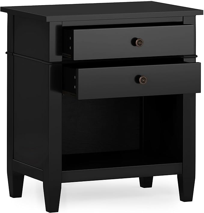 SIMPLIHOME Carlton SOLID WOOD 24 Inch Wide Contemporary Bedside Nightstand Table in Black, For the Living Room and Bedroom