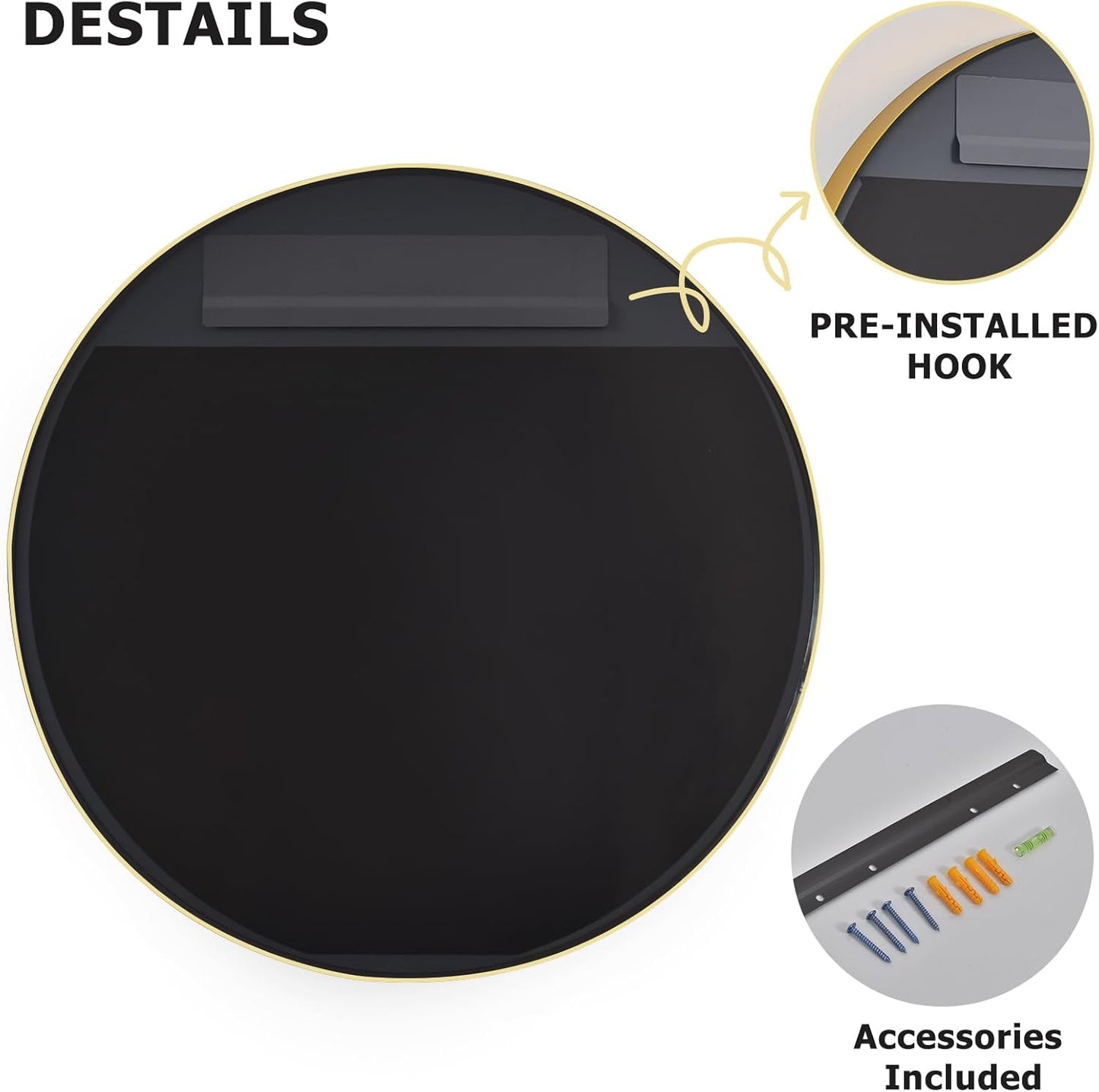 30 Inch Round Bathroom Mirror - Wall Mounted Circle Mirror with Metal Frame, Modern Mirror Suitable for Bathroom, Vanity, Entryway, Living Room, Wall Decor,Gold