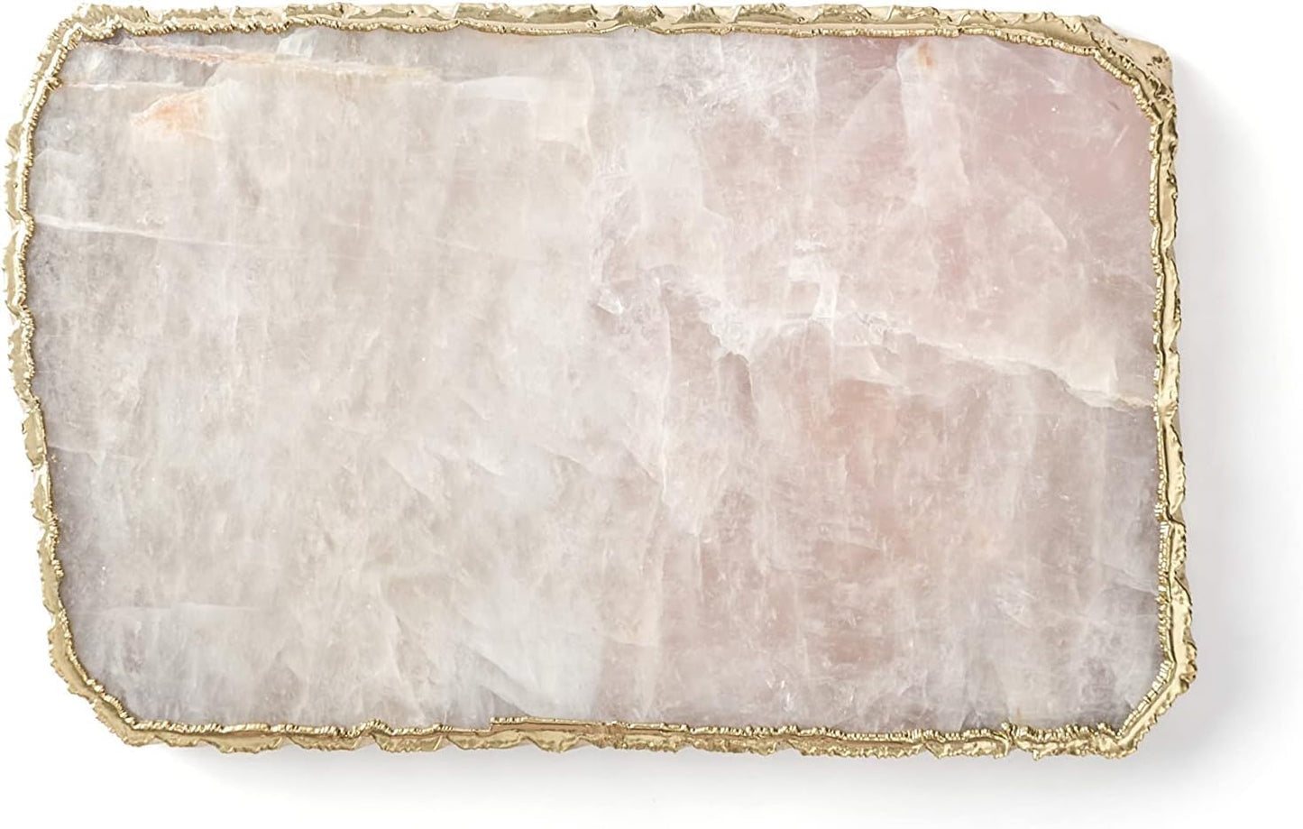 Generic Rose Quartz Cheese Serving Board Platter Tray Gold Plated Edges Decorative Agate Slab for Table Centrepiece Geode Stone Gifts For House Warming, Engagement, Wedding