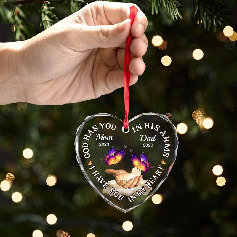 Pawfect House Custom Heart Glass Ornament, Personalized Christmas Memorial Sympathy Gifts for Family Members, I Have You in My Heart, Sympathy Ornaments Gifts for Loss of Loved One, Christmas Decor