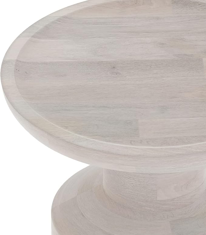 SIMPLIHOME Haynes End Table - 16 inch Wide Solid Mango Wood Round Accent Table with Sculptural Pedestal Base in White Wash, Boho Nightstand or Lamp Stand for Living Room or Bedroom, Assembled