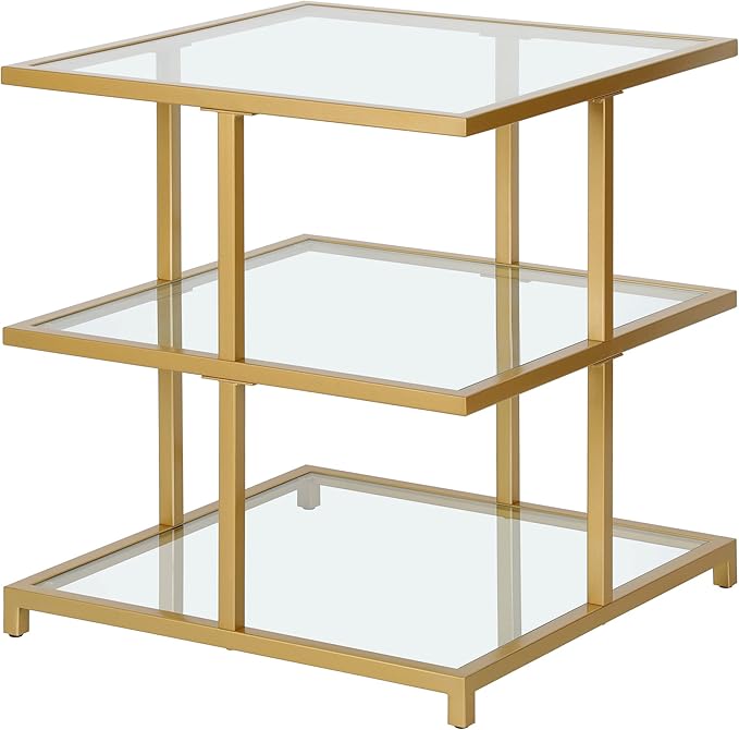 Henn&Hart 22" Wide Square Side Table in Brass, for Home, Living Room, Bedroom, Entertainment Room, Office