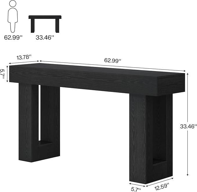 Tribesigns Console Table, 63" Farmhouse Entryway Table, Rectangular Wooden Accent Console for Entrance, Hallway & Living Room (Black)