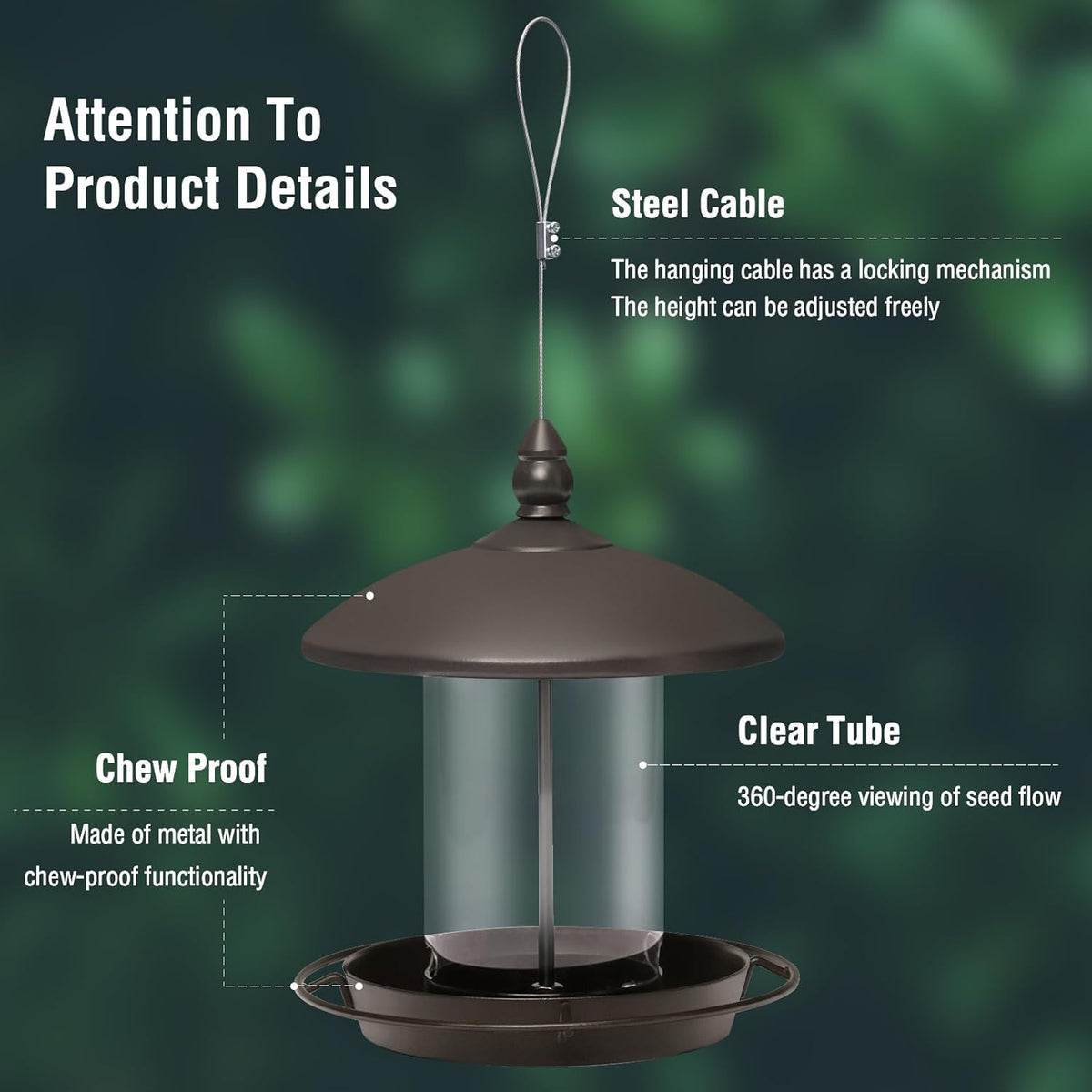 Metal Roof Bird Feeder - Chew Proof for Outdoor Hanging Wild Bird Seeds. Bronze