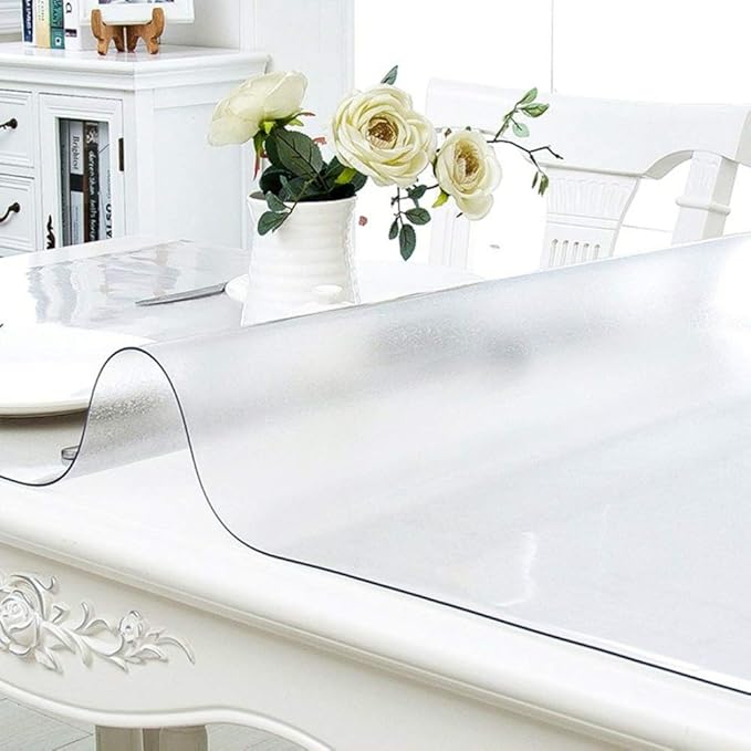NECAUX Custom 48 x 68 Inch Frosted Table Cover Protector, 1.5mm Thick Plastic Waterproof Heavy Duty Desk Pad Mat Non-Slip Tablecloth Protector for Coffee Table, Dining Room Table, Conference Table