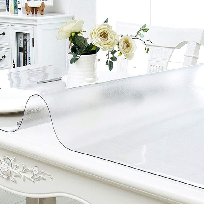 NECAUX Custom 52 x 120 Inch Frosted Table Cover Protector, 1.5mm Thick Wood Grain Transparent Table Pad Non-Slip Tablecloth Plastic Protective Pad for Dining Room Table Conference Table Meeting Table