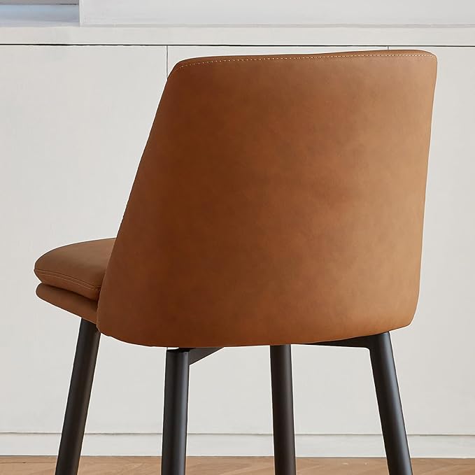 Brown Counter Height Bar Stools Set of 3, 26 Inch Seat Height with Back and Metal Legs, 360° Swivel Upholstered Faux Leather Swivel Bar Stools