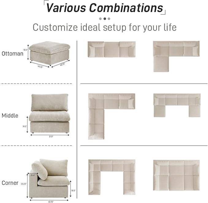 Cloud Couch Modular Sectional Sofa,160.6" Down Filled 5 Seater Convertible Sectional Sofas,V Shaped Couch for Living Room,Covers Washable&Replaceable,(Khkai)