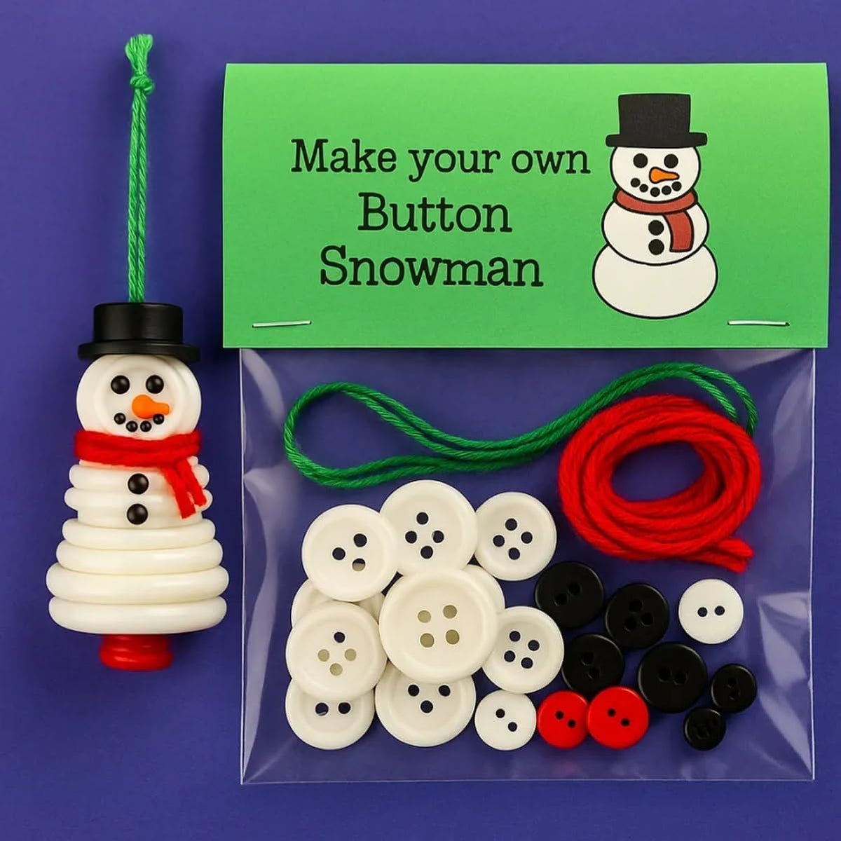 4pcs Button Christmas Tree Ornament Kits, Fun Holiday Decorations for All Ages, DIY Craft Buttons Kit with Christmas Snowman/Santa/Angel, Gifts for Xmas Tree Hanging Decorations (Christmas Tree)