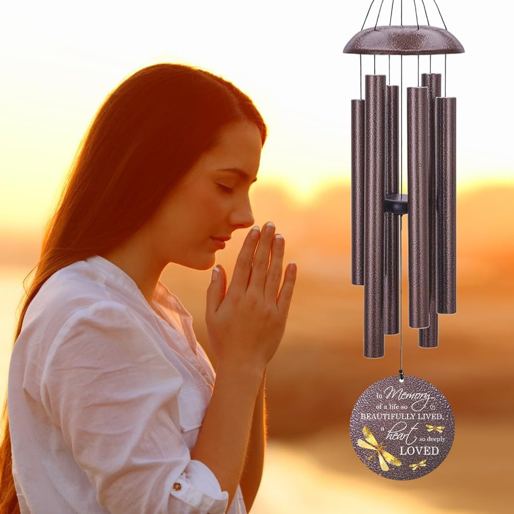 Sympathy Wind Chimes, Personalized Dragonfly Wind Chimes for Loss of Loved One, Commemorative Sympathy Gifts for Funeral, in Memory of Dad/Mom/Husband/Wife (36inch)